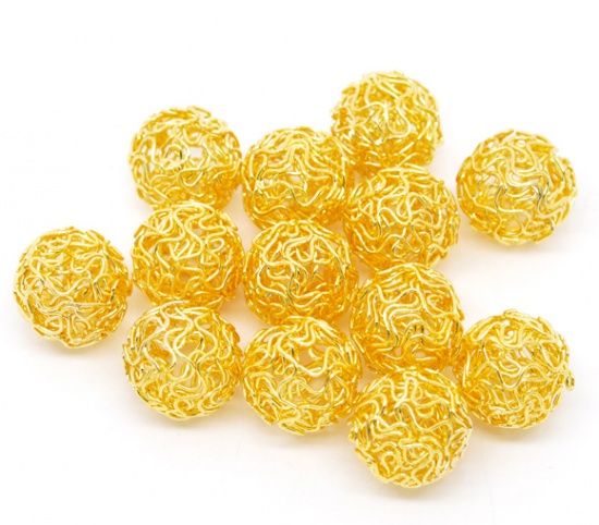 Picture of Alloy Twist Wire Beads Ball Gold Plated Hollow About 18mm Dia, 20 PCs
