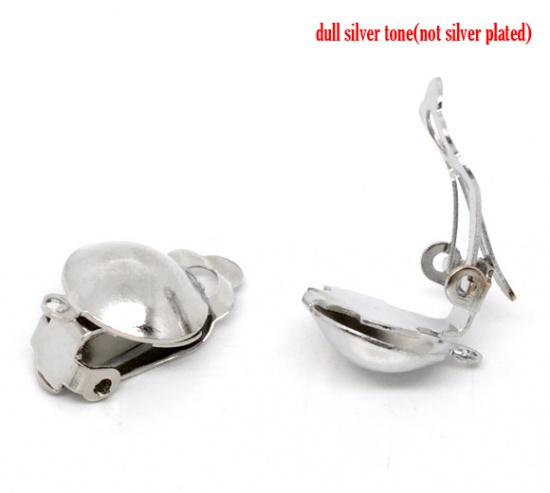Picture of Alloy Lever Back Clips Earring Findings Round Silver Tone W/ Loop 20mm( 6/8") x 12mm( 4/8"), 50 PCs