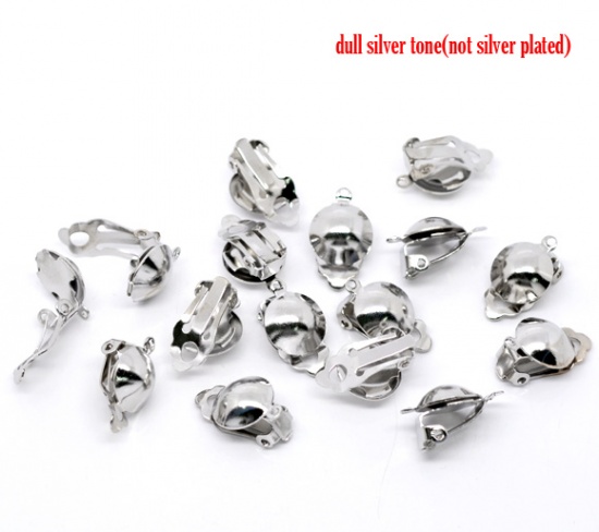 Picture of Alloy Lever Back Clips Earring Findings Round Silver Tone W/ Loop 20mm( 6/8") x 12mm( 4/8"), 50 PCs