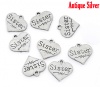 Picture of Zinc Based Alloy Charms Heart Antique Silver Message " Sister " Carved 17mm( 5/8") x 16mm( 5/8"), 20 PCs