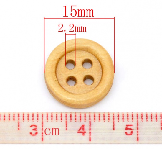 Picture of Natural Wood Sewing Buttons Scrapbooking 4 Holes Round 15mm( 5/8") Dia, 150 PCs
