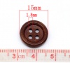 ウッド ボタン 円形 ダークコーヒー 4つ穴 15mm 直径、 150 個 の画像