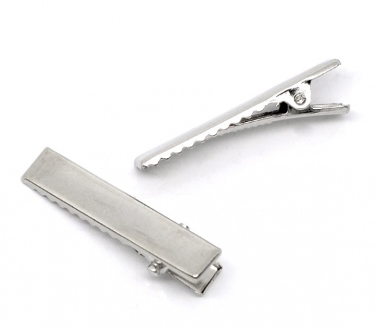 Picture of Alloy Alligator Hair Clips Rectangle Silver Tone 35mm x 7mm, 50 PCs