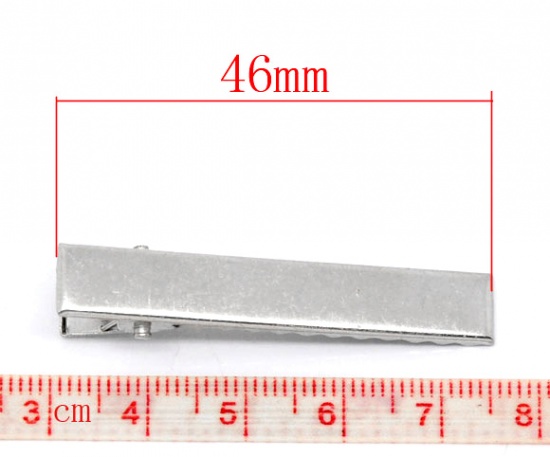 Picture of Iron Based Alloy Alligator Hair Clips Rectangle Silver Tone 46mm x 8mm, 50 PCs