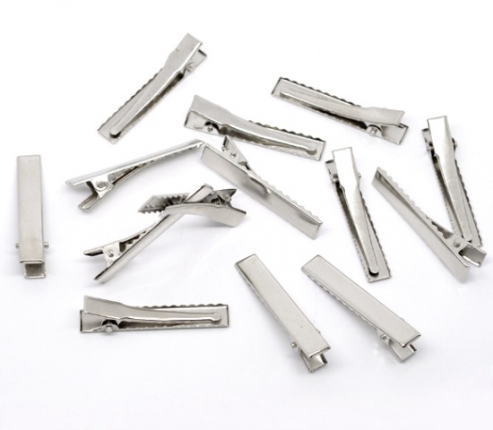 Picture of Iron Based Alloy Alligator Hair Clips Rectangle Silver Tone 46mm x 8mm, 50 PCs