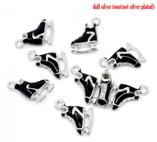 Picture of Silver Tone Enamel Skate Shoes Charm Pendants 17x13mm, sold per packet of 10