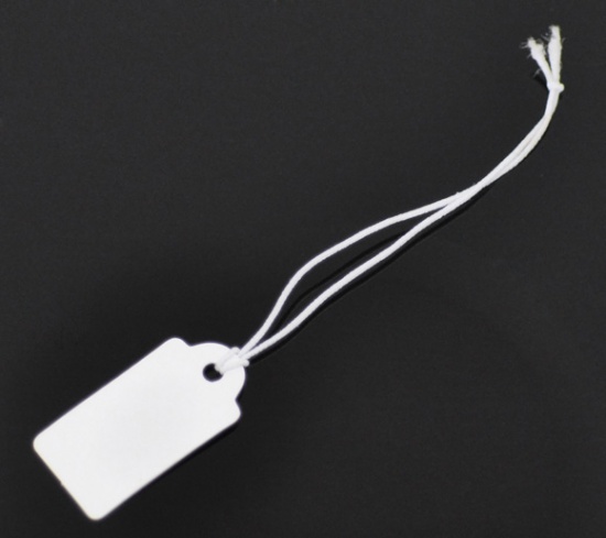 Picture of Paper Label Tags White Blank With String 8cm(3 1/8") long, Tag Size: 22mm x13mm( 7/8" x 4/8"), 200 PCs