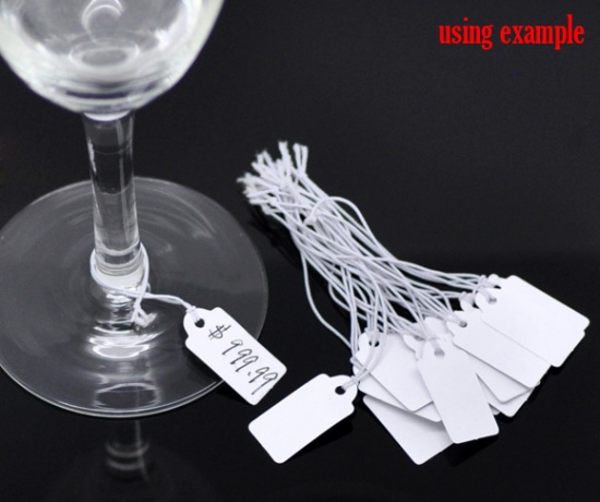 Picture of Paper Label Tags White Blank With String 8cm(3 1/8") long, Tag Size: 22mm x13mm( 7/8" x 4/8"), 200 PCs