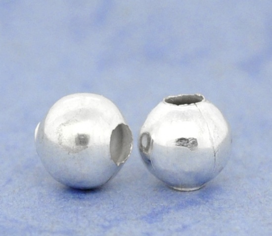 亜鉛合金 スペーサ ビーズ ボール 銀メッキ 約6mm 直径、 　穴：約2.2mm、 200 PCs の画像