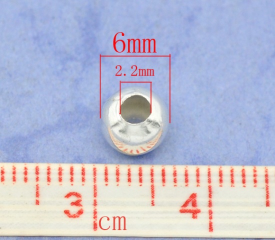 Picture of Alloy Spacer Beads Ball Silver Plated About 6mm Dia, Hole:Approx 2.2mm, 200 PCs