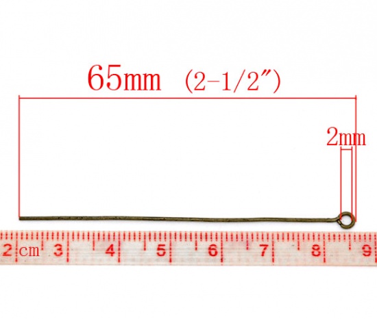 Picture of Alloy Eye Pins Antique Bronze 6.5cm(2 4/8") long, 0.8mm (20 gauge), 200 PCs