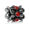Picture of Zinc Metal Alloy European Style Large Hole Charm Beads Drum Antique Silver Red Rhinestone About 10mm x 10mm, Hole: Approx 5mm, 10 PCs