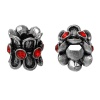 Picture of Zinc Metal Alloy European Style Large Hole Charm Beads Drum Antique Silver Red Rhinestone About 10mm x 10mm, Hole: Approx 5mm, 10 PCs