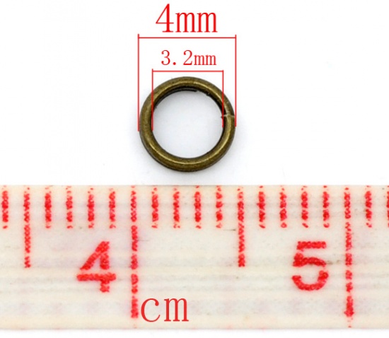 Picture of 0.6mm Iron Based Alloy Double Split Jump Rings Findings Round Antique Bronze 4mm Dia, 1000 PCs