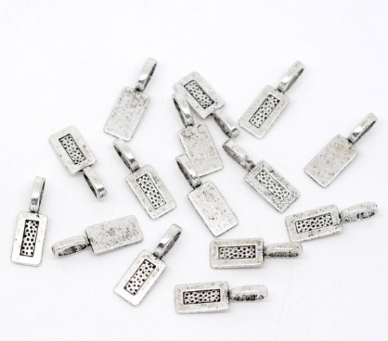 Picture of Zinc Based Alloy Glue On Bails Rectangle Antique Silver Color 21mm x 7mm, 50 PCs