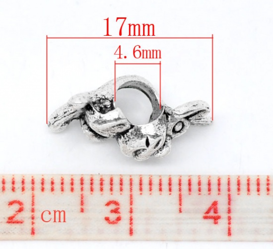亜鉛合金 ヨーロッパ風 大穴 ビーズ ウサギ 銀古美 約17.0mm x 10.0mm、 穴：約4.6mm、 30 PCs の画像