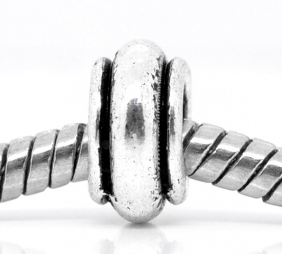 Immagine di Lega di Zinco Stile Europeo Perline Tondo Argento Antico Circa 9mm Dia, Foro: Circa 4.8mm, 50 Pz