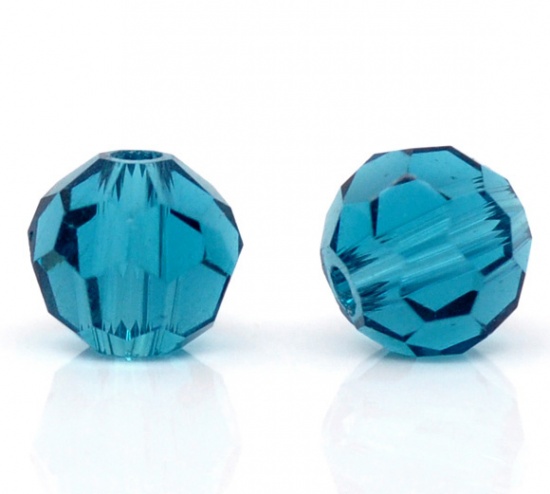 Imagen de Cuentas Flojas Cristal Vidrio de Bola,Facetas Azul Pavo 4mm Diámetro, Agujero: acerca de 1mm, 200 Unidades