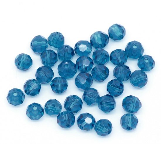 Immagine di Vetro Sciolto Perline Palla Blu Pavone Sfaccettato Circa 4mm Dia, Foro: Circa 1mm, 200 Pz