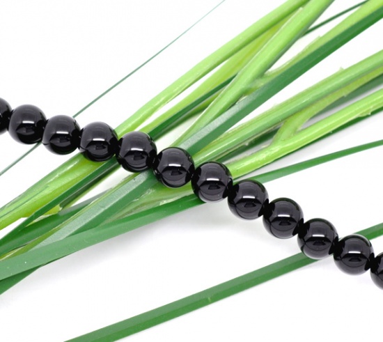 Picture of (Grade A) Agate (Dyed) Loose Beads Round Black About 6mm( 2/8") Dia, Hole: Approx 1mm, 40cm(15 6/8") long, 2 Strands (Approx 65 PCs/Strand)