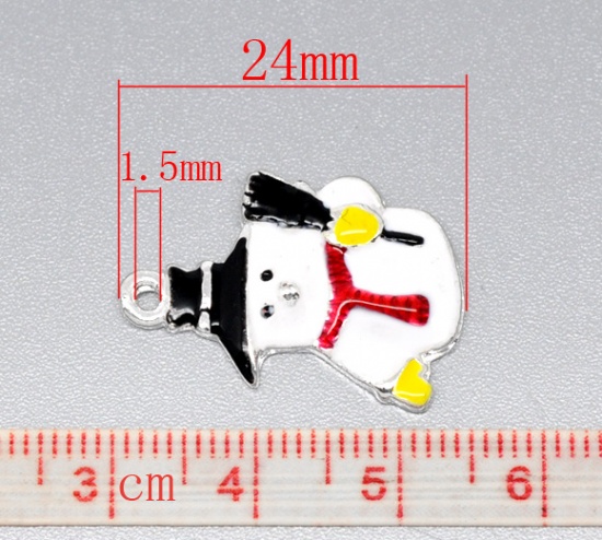 亜鉛合金 チャームペンダント 雪だるま 銀メッキ 24.0mm x 17.0mm、 10 PCs  の画像