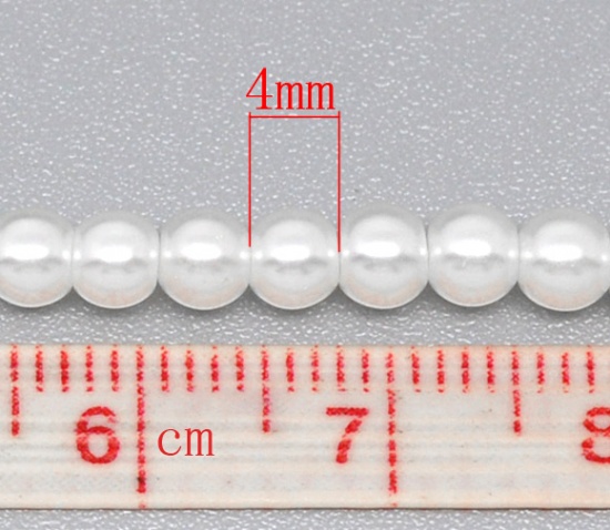 Image de Perles Imitation en Verre Rond Blanc Nacré 4mm Dia, Taille de Trou: 1mm, 82cm long, 5 Enfilades (Env.210 Pcs/Enfilade)