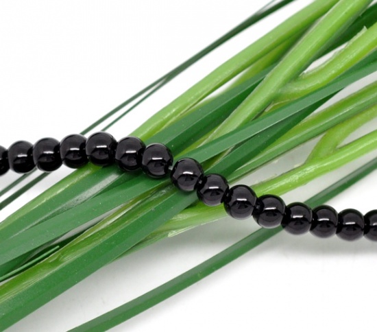 Picture of Glass Pearl Imitation Beads Round Black About 4mm Dia, Hole: Approx 1mm, 82cm long, 5 Strands (Approx 210 PCs/Strand)