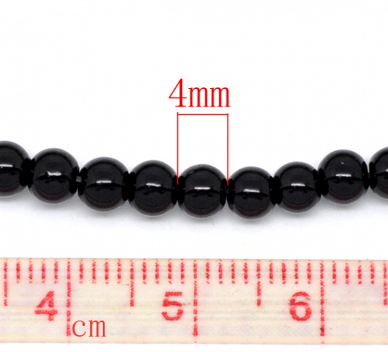 Image de Perles Imitation en Verre Rond Noir Nacré 4mm Dia, Taille de Trou: 1mm, 82cm long, 5 Enfilades (Env.210 Pcs/Enfilade)