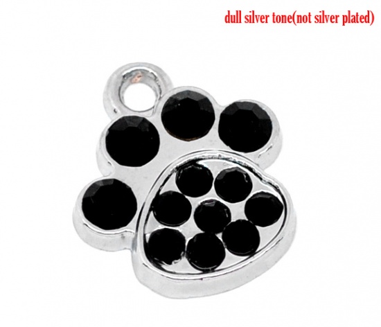 Picture of Silver Tone Rhinestone Bear's Paw Charm Pendants 18x16mm, sold per packet of 10