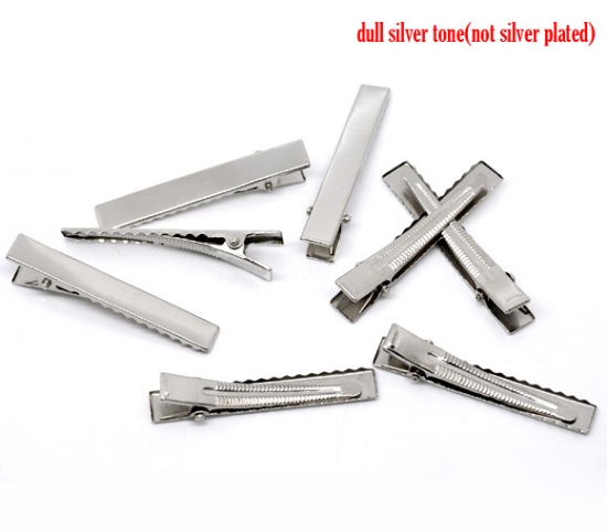 Picture of Alloy Alligator Hair Clips Rectangle Silver Tone 56mm x 8mm, 40 PCs