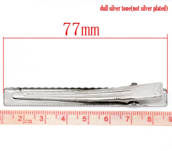 Picture of Alloy Alligator Hair Clips Rectangle Silver Tone 7.5cm x0.9cm, 20 PCs