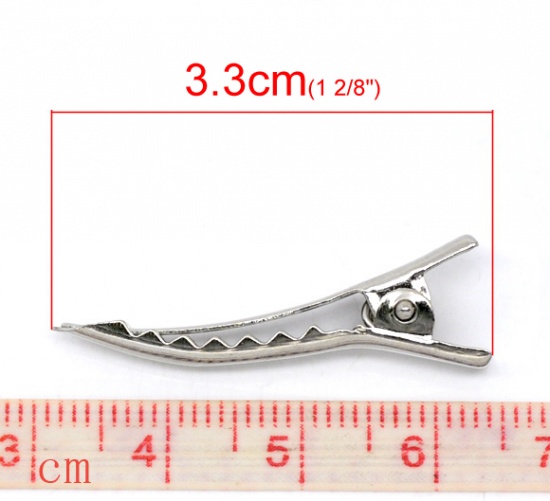 Immagine di Lega di Ferro Fermacapelli Rettangolo Tono Argento 33mm x 6mm, 100 Pz