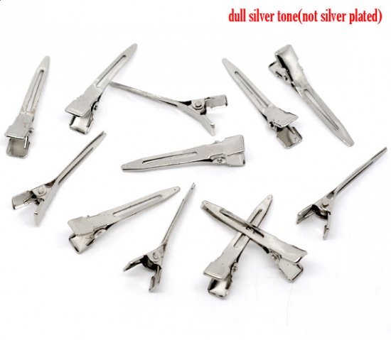 Picture of Alloy Alligator Hair Clips Prong Silver Tone 45mm x 10mm, 50 PCs