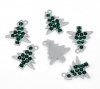 Picture of Silver Tone Green Rhinestone Christmas Tree Charm Pendants 22x21mm, sold per packet of 10