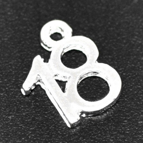 Picture of Silver Plated Number Age "18" Charm Pendants 13x10mm, sold per packet of 50