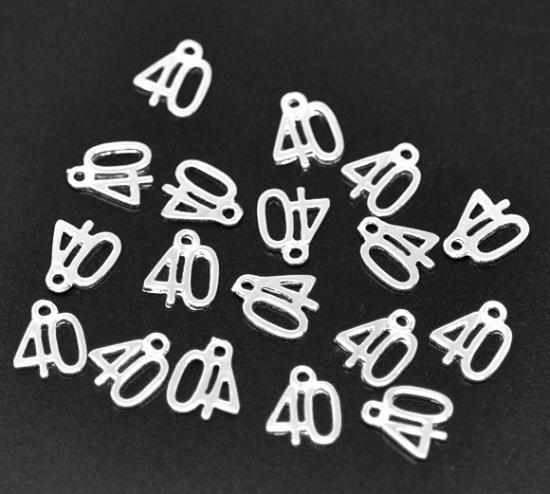 Picture of Silver Plated Number Age "40" Charm Pendants 11mmx12mm, sold per packet of 50