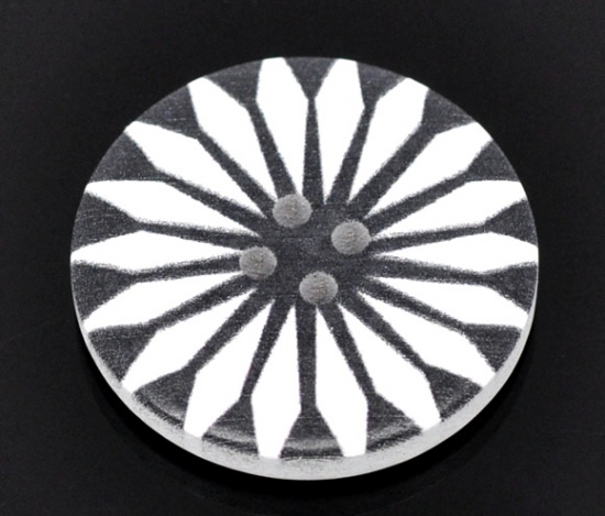 Immagine di Legno Bottone da Cucire ScrapbookBottone Tondo Bianco Quattro Fori Fiore Disegno 3cm Dia, 20 Pz