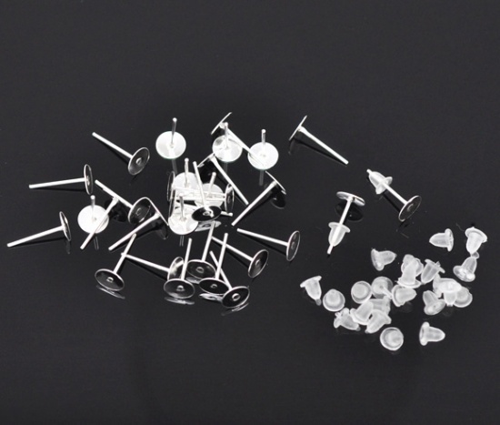 Image de Boucles d'Oreilles Puces en Alliage de Fer avec Embouts Argenté 12mm x 6mm, Epaisseur de Fil: (21 gauge), 800 Pcs