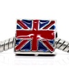 Picture of Zinc Metal Alloy European Style Large Hole Charm Beads Triangular Prism Silver Tone UK Flag Carved Multicolor Enamel About 11mm x 10mm, Hole: Approx 4.6mm, 10 PCs