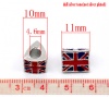 Picture of Zinc Metal Alloy European Style Large Hole Charm Beads Triangular Prism Silver Tone UK Flag Carved Multicolor Enamel About 11mm x 10mm, Hole: Approx 4.6mm, 10 PCs