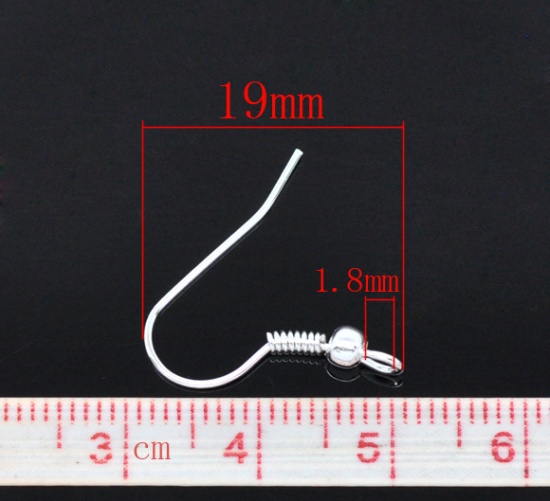 Image de Apprêts de Boucles d'Oreilles Crochets d'Oreille en Alliage de Fer Forme Courbé Argenté 19mm x 18mm, Epaisseur de Fil: (21 gauge), 300 Pcs