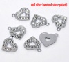 Picture of Silver Tone Rhinestone Heart Charm Pendants 17x17mm, sold per pack of 10