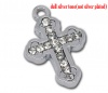 Picture of Zinc Based Alloy Easter Charms Cross Silver Tone Clear Rhinestone 23mm( 7/8") x 16mm( 5/8"), 10 PCs