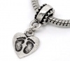 Изображение Подвески-Бусины 28mm x 12mm，“ Сердце”，Следы ，Античное серебро，Годные для пандора，Проданные 20 шт/уп