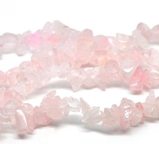 Picture of (Grade B) Rose Quartz ( Natural) Loose Chip Beads Irregular Pink About 5mm x3mm( 2/8" x 1/8") - 10mm x5mm( 3/8" x 2/8") Dia, Hole: Approx 1mm, 84cm(33 1/8") long, 2 Strands