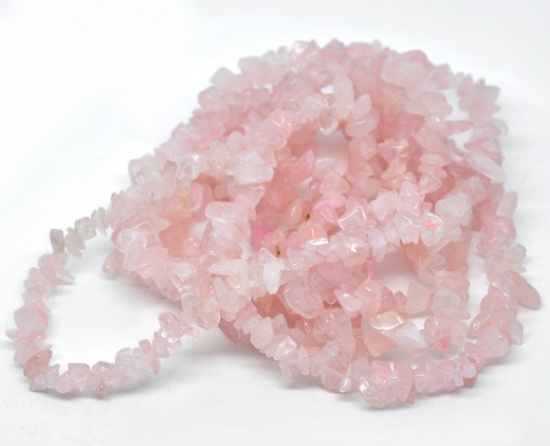 Picture of (Grade B) Rose Quartz ( Natural) Loose Chip Beads Irregular Pink About 5mm x3mm( 2/8" x 1/8") - 10mm x5mm( 3/8" x 2/8") Dia, Hole: Approx 1mm, 84cm(33 1/8") long, 2 Strands