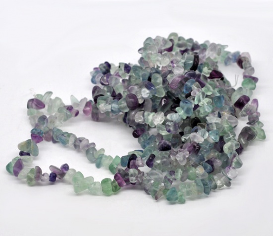 Picture of (Grade B) Fluorite (Natural) Loose Chip Beads About 5mm x2mm( 2/8" x 1/8") - 10mm x 5mm( 3/8" x 2/8"), Hole: Approx 1mm, 87cm(34 2/8") long, 2 Strands