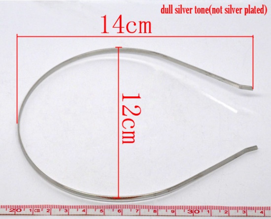 Picture of Iron Based Alloy Headband Hair Band Round Silver Tone 38cm x 0.3cm, 10 PCs