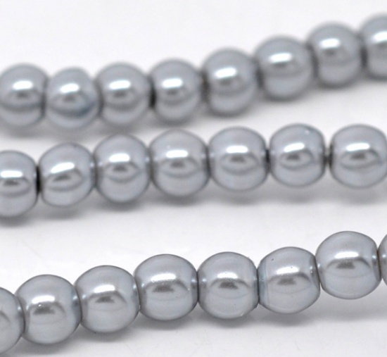 Picture of Glass Pearl Imitation Beads Round Silver-gray About 6mm Dia, Hole: Approx 1mm, 82cm long, 5 Strands (Approx 145 PCs/Strand)