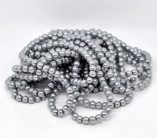 Image de Perles Imitation en Verre Rond Gris-Argent Nacré 6mm Dia, Taille de Trou: 1mm, 82cm long, 5 Enfilades (Env.145 Pcs/Enfilade)